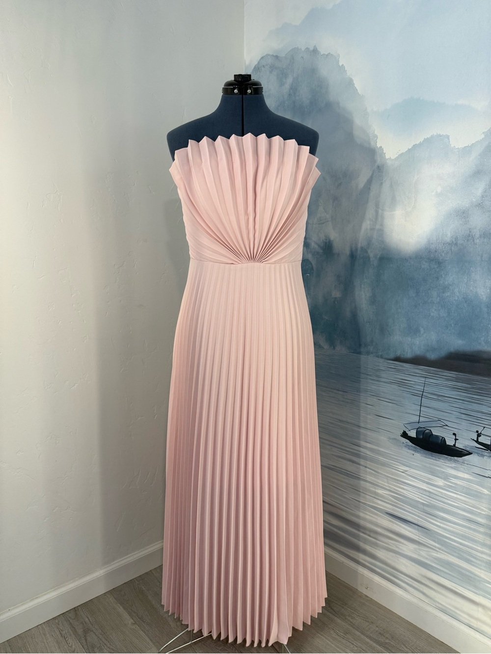 Pleated Strapless Maxi Dress in Blush Pink#242